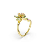 Idyllia open ring, Mixed cuts, Flower, Green, Gold-tone plated